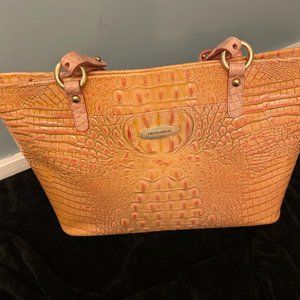 Bramham Peach Croc Embossed Leather Shoulder Bag